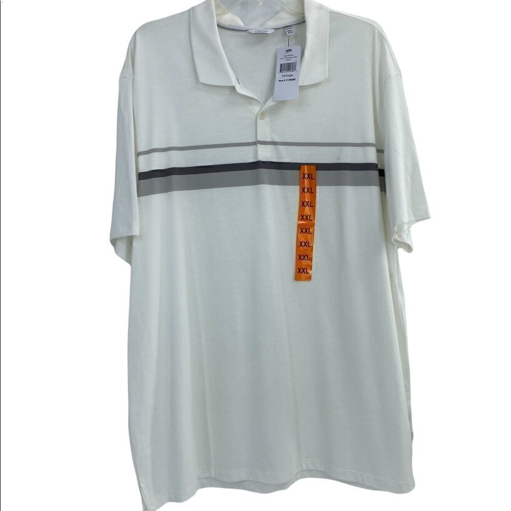 Calvin Klein Men's Striped Liquid Touch Short Sleeve Polo Shirt White & Gray XXL